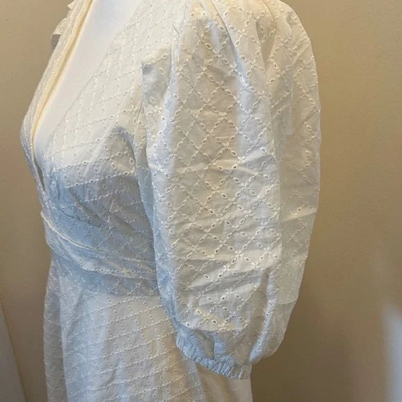 o.p.t Chic White Midi Dress with Puff Sleeves - Picture 3 of 10